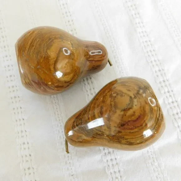 Vintage Marble Stone Pears, Polished Fruit Hand Carved Lot of 2 Pakistan Heavy - Picture 2 of 8